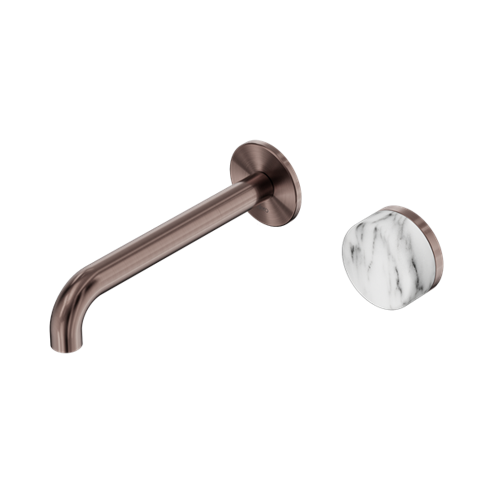 Serenity Progressive Wall Basin Mixer 160/185/220mm Spout With Arabescato Corchia Handle Brushed Bronze