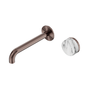 Serenity Progressive Wall Basin Mixer 160/185/220mm Spout With Arabescato Corchia Handle Brushed Bronze