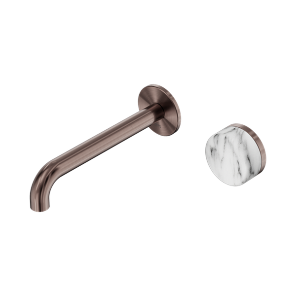 Serenity Progressive Wall Basin Mixer 160/185/220mm Spout With Arabescato Corchia Handle Brushed Bronze