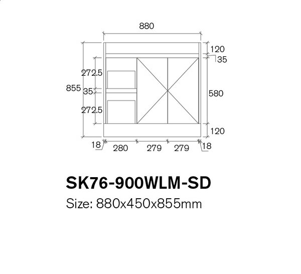 SK76-900W Quinn Collection Vanity 900mm - Gloss White Single Bowl