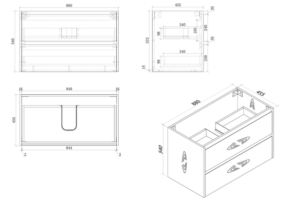GLEN 900mm Natural Oak Wall Hung Vanity GLEN-WH900