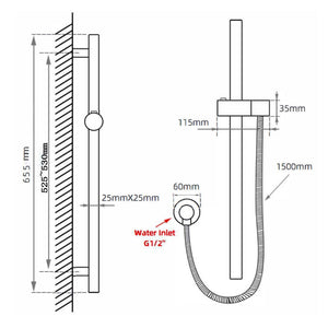 TSI Showers GM2147-1.SH ROUND GUN METAL GREY STAINLESS STEEL RAIL WITH HANDHELD SHOWER,FIXED WALL CONNECTOR SET