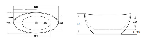 Evie MBBT-4-1700 Free Standing Bathtub Matte Black and White Non Overflow 1660*780*650mm
