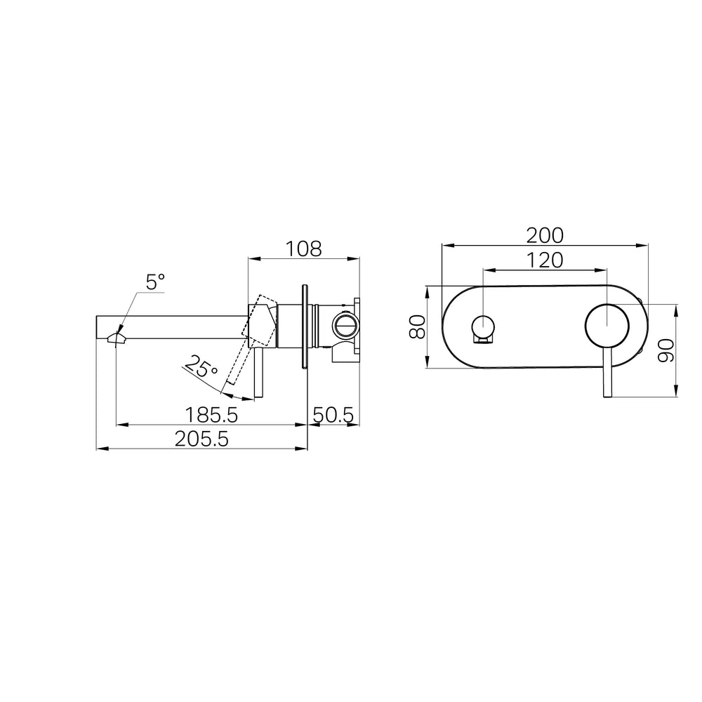 Dolce II Wall Basin/Bath Mixer Gun Metal (25B005GM)