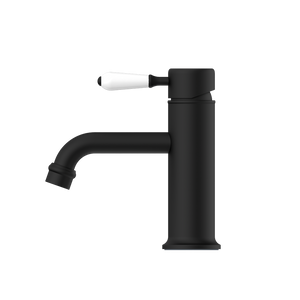 YORK STRAIGHT BASIN MIXER WITH WHITE PORCELAIN LEVER MATTE BLACK (NR692101b01MB)