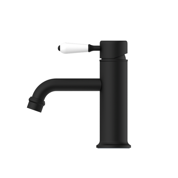 YORK STRAIGHT BASIN MIXER WITH WHITE PORCELAIN LEVER MATTE BLACK (NR692101b01MB)