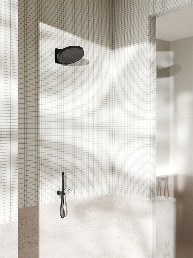 SERENITY PROGRESSIVE SHOWER SYSTEM WITH ARABESCATO CORCHIA HANDLE AND SLIM SHOWER MATTE BLACK (24E022MB)