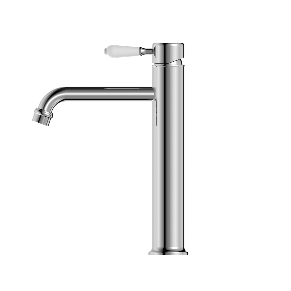 YORK STRAIGHT TALL BASIN MIXER WITH WHITE PORCELAIN LEVER CHROME (NR692101a01CH)