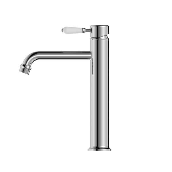 YORK STRAIGHT TALL BASIN MIXER WITH WHITE PORCELAIN LEVER CHROME (NR692101a01CH)