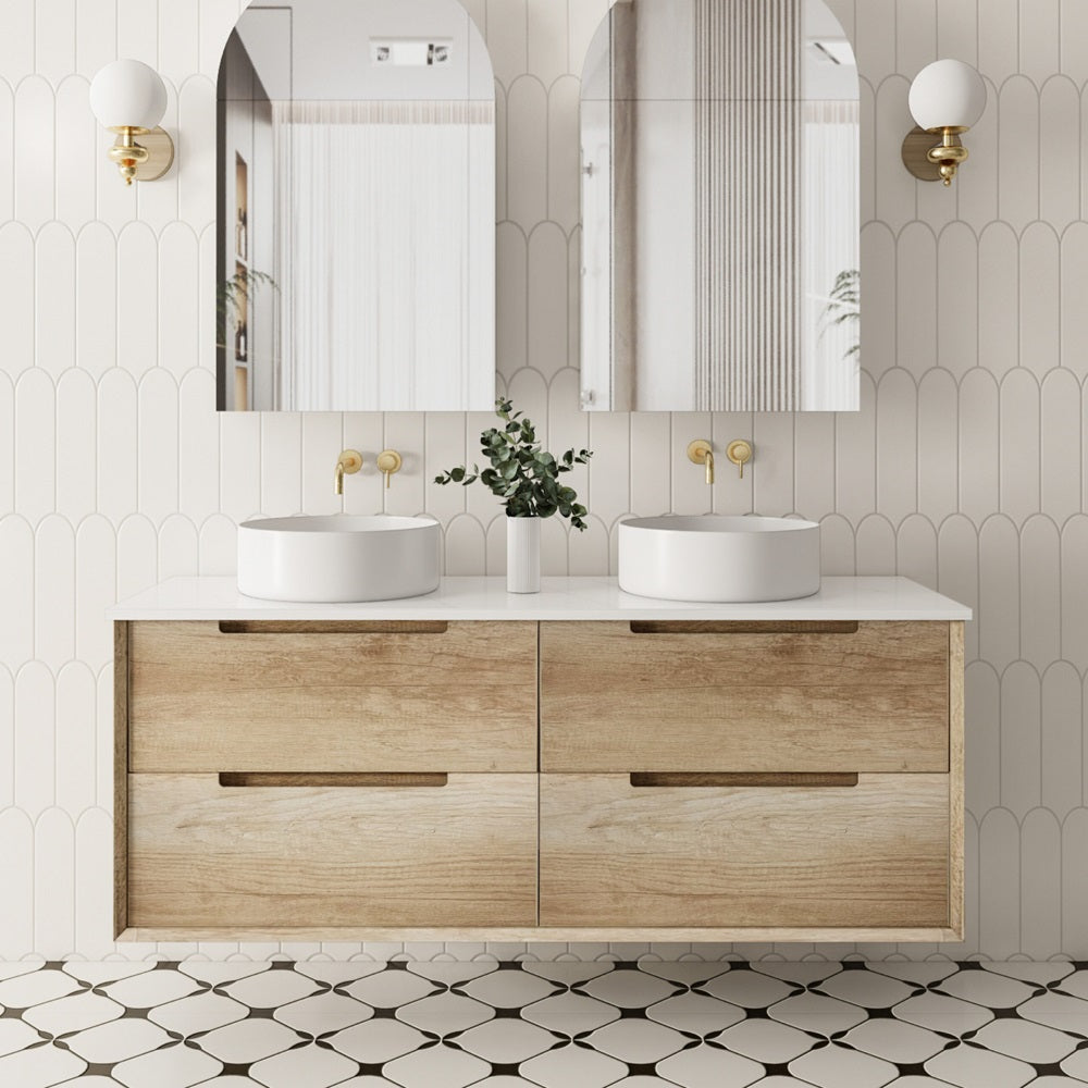 BRIGHTON 1500mm Natural Oak Wall Hung Vanity B-WH1500-OAK Single / Double Bowls