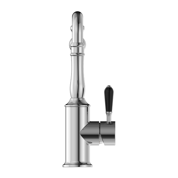 YORK KITCHEN MIXER HOOK SPOUT WITH BLACK PORCELAIN LEVER CHROME (NR69210703CH)