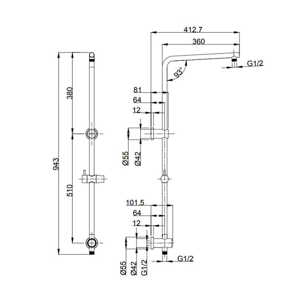 TP 1315  KENZO Multifunction Shower Rail in Chrome