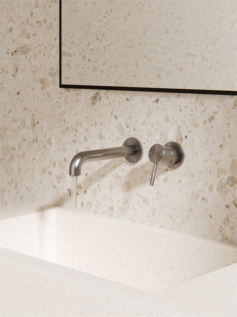 Zen SS316L Wall Basin/Bath Mixer Separate Back Plate 185/230mm Spout Graphite