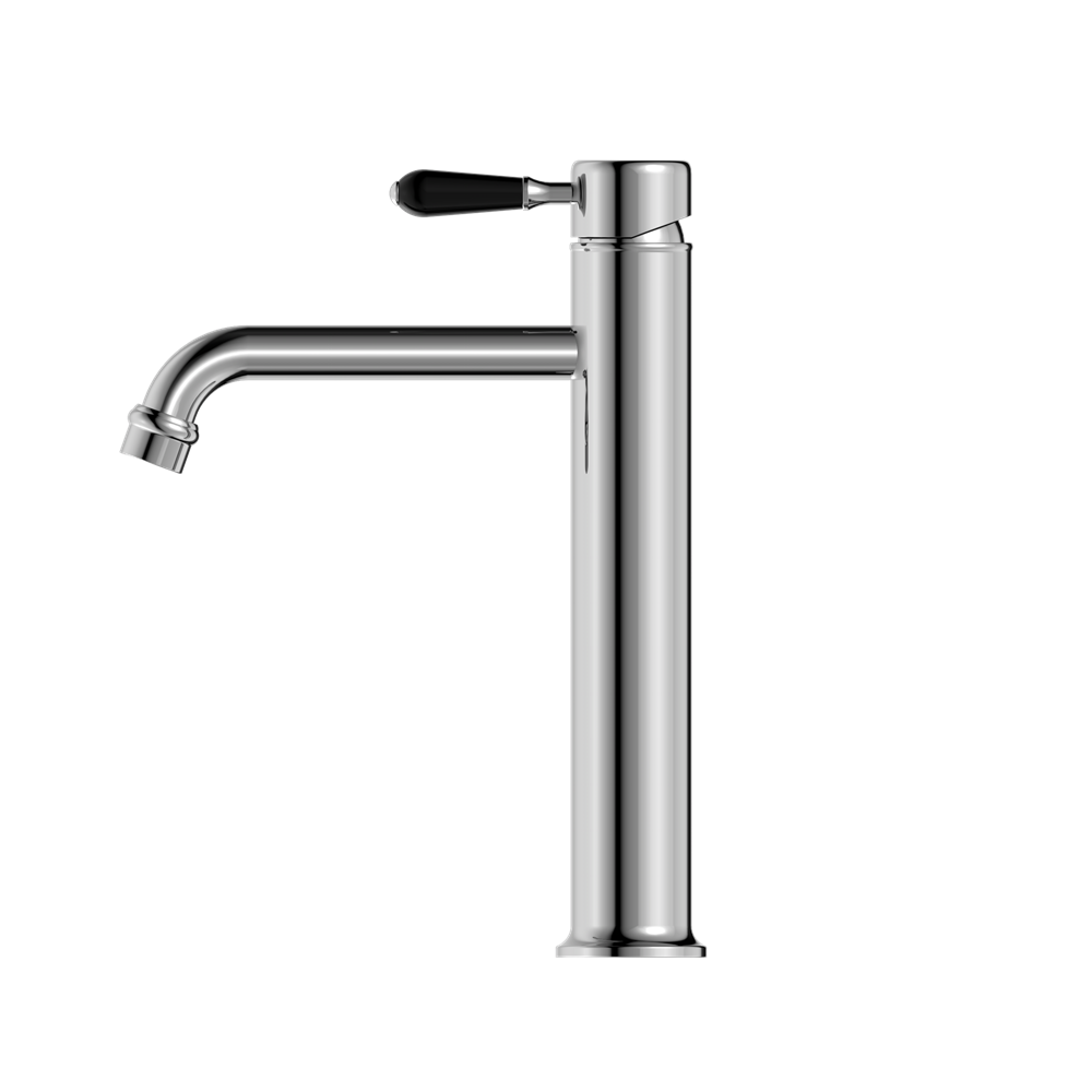 YORK STRAIGHT TALL BASIN MIXER WITH BLACK PORCELAIN LEVER CHROME (NR692101a03CH)