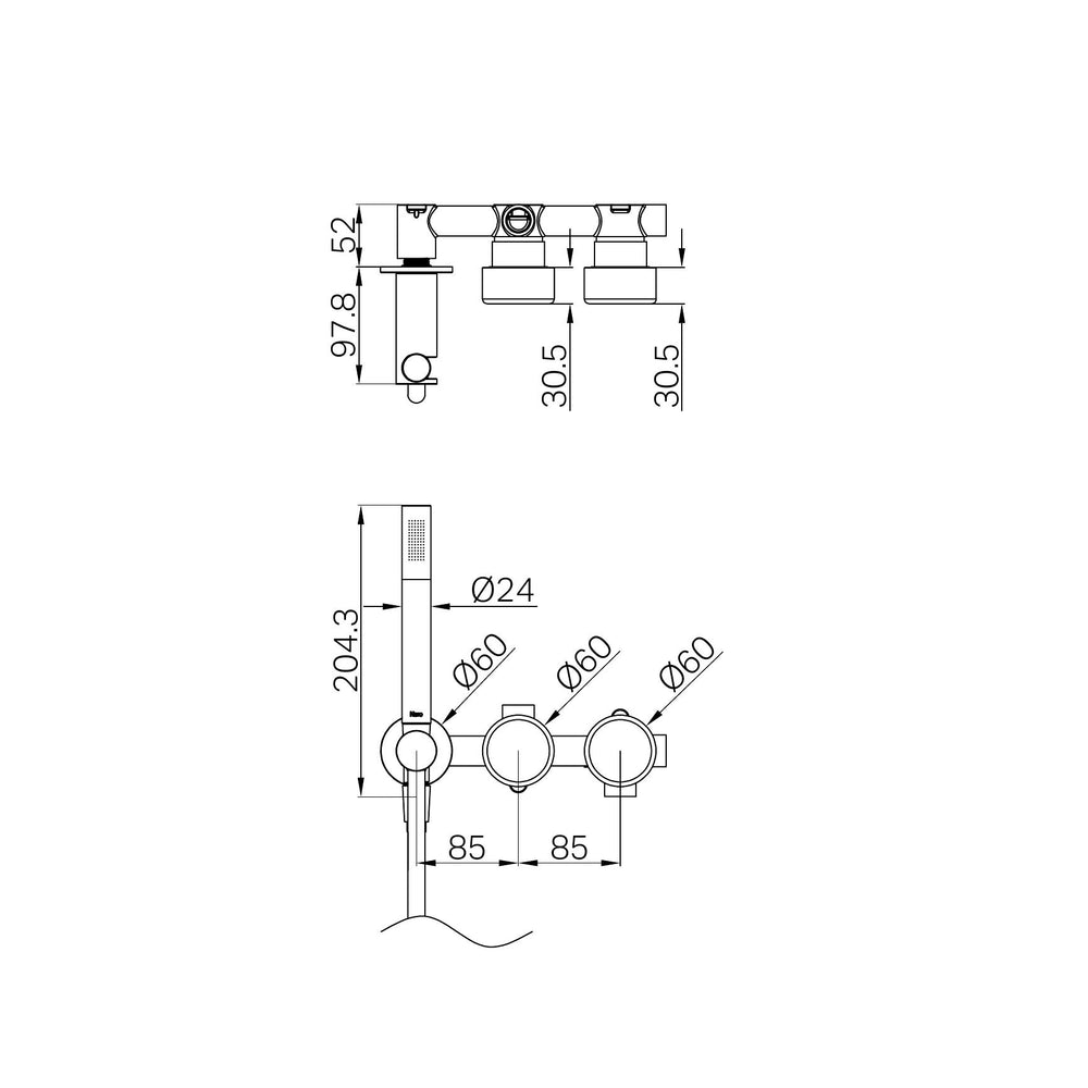 SERENITY PROGRESSIVE SHOWER SYSTEM WITH METAL HANDLE AND SLIM SHOWER MATTE BLACK (24E024MB)