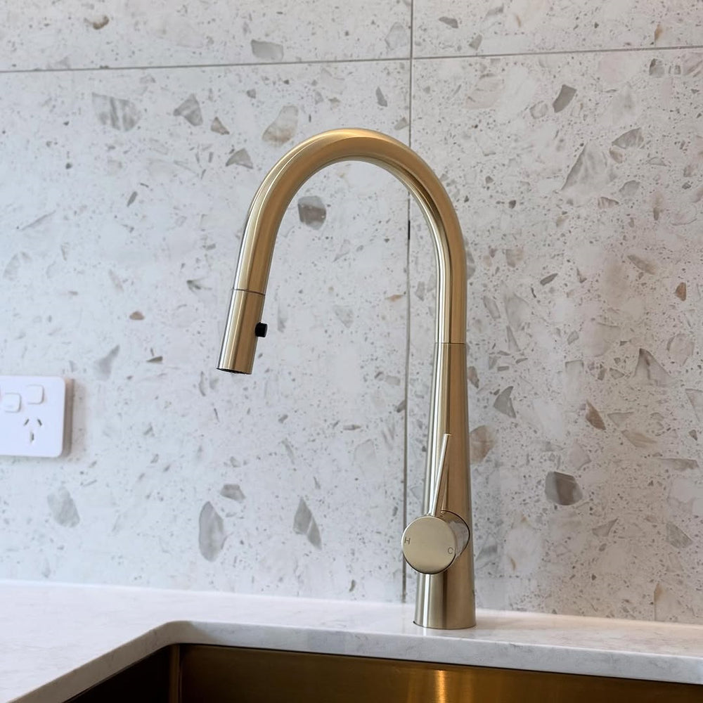 DOLCE PULL OUT SINK MIXER WITH VEGIE SPRAY FUNCTION BRUSHED GOLD (NR581009cBG)