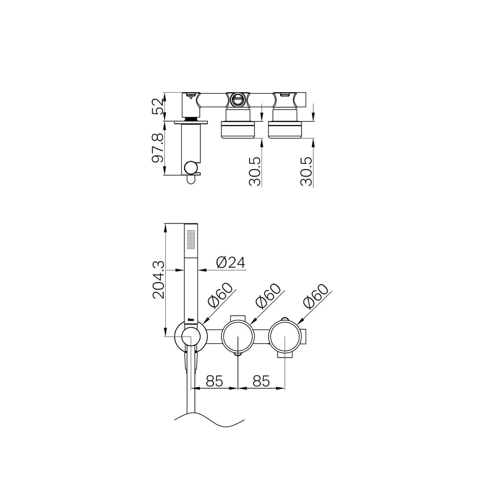 SERENITY PROGRESSIVE SHOWER SYSTEM WITH ROME TRAVERTINE HANDLE AND SLIM SHOWER GUN METAL (24E021GM)