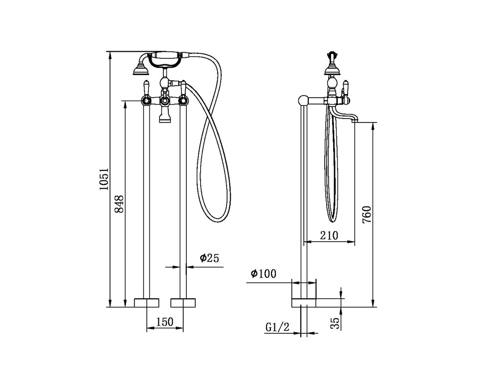 York Freestanding Bath Set With White Porcelain Hand Shower Brushed Nickel (NR692103a01BN)