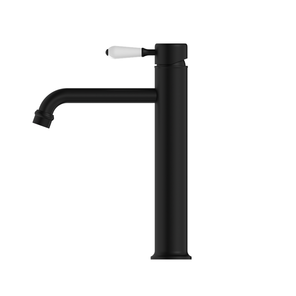 YORK STRAIGHT TALL BASIN MIXER WITH WHITE PORCELAIN LEVER MATTE BLACK (NR692101a01MB)