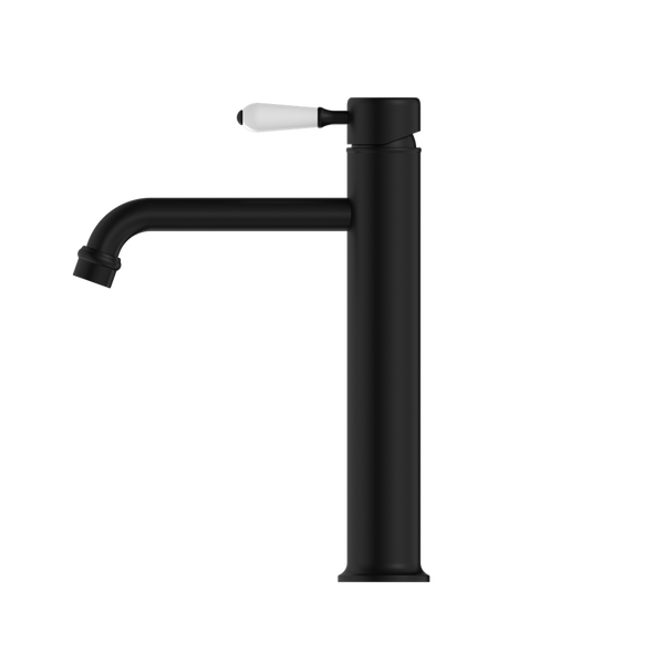 YORK STRAIGHT TALL BASIN MIXER WITH WHITE PORCELAIN LEVER MATTE BLACK (NR692101a01MB)