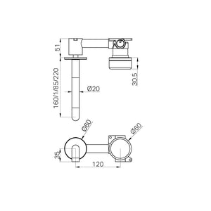 Serenity Progressive Wall Basin Mixer 160/185/220mm Spout With Rome Travertine Handle Chrome