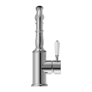 YORK BASIN MIXER HOOK SPOUT WITH WHITE PORCELAIN LEVER CHROME (NR69210201CH)