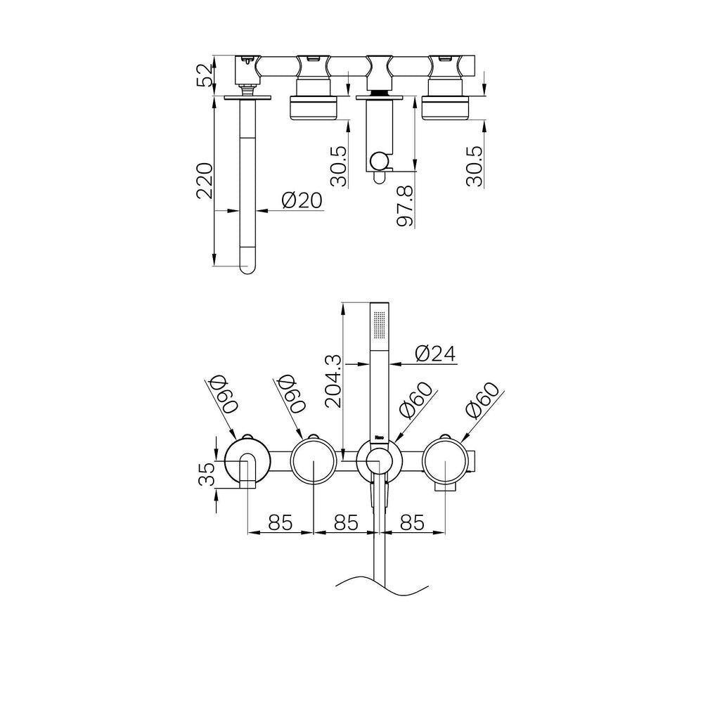 SERENITY PROGRESSIVE SHOWER SYSTEM WITH SPOUT WITH CARRARA HANDLE AND SLIM SHOWER BRUSHED NICKEL (24E007BN)