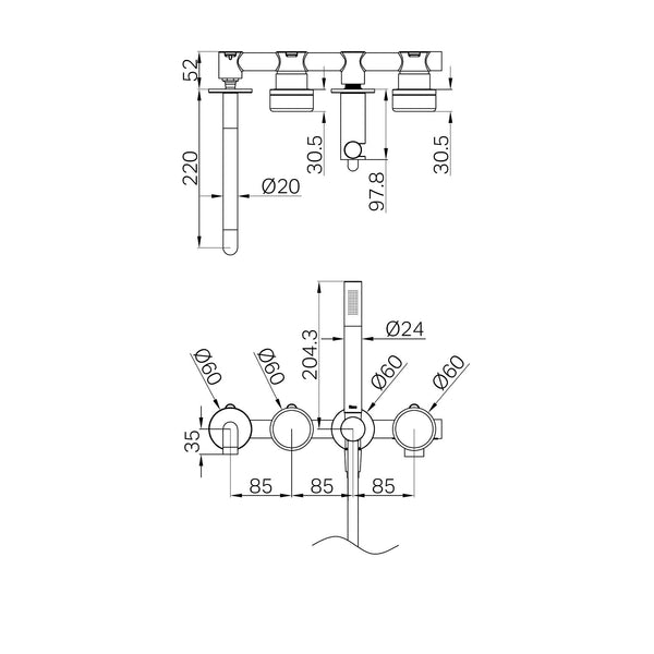 SERENITY PROGRESSIVE SHOWER SYSTEM WITH SPOUT WITH CARRARA HANDLE AND SLIM SHOWER BRUSHED NICKEL (24E007BN)
