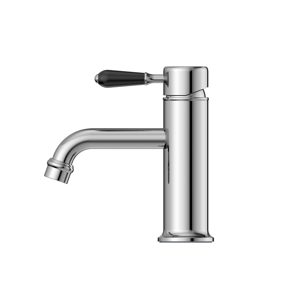 YORK STRAIGHT BASIN MIXER WITH BLACK PORCELAIN LEVER CHROME (NR692101b03CH)