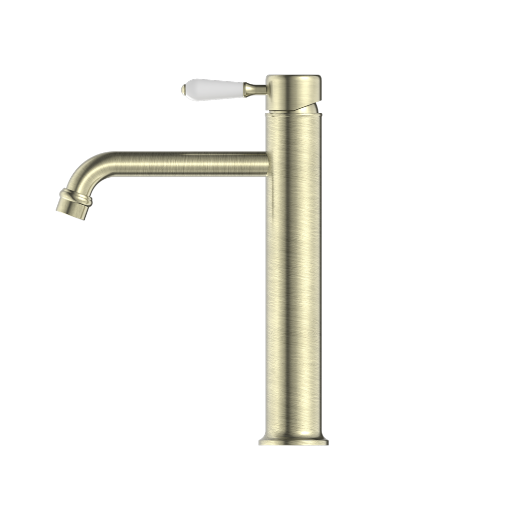 YORK STRAIGHT TALL BASIN MIXER WITH WHITE PORCELAIN LEVER AGED BRASS (NR692101a01AB)