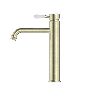 YORK STRAIGHT TALL BASIN MIXER WITH WHITE PORCELAIN LEVER AGED BRASS (NR692101a01AB)