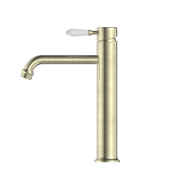 YORK STRAIGHT TALL BASIN MIXER WITH WHITE PORCELAIN LEVER AGED BRASS (NR692101a01AB)