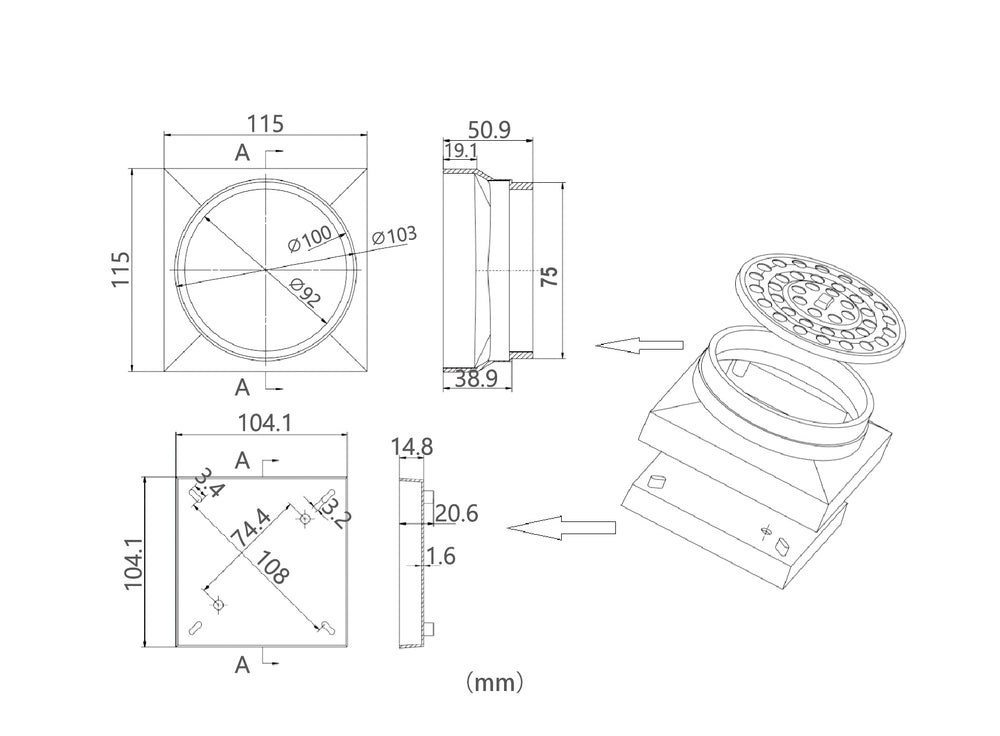 SC-SQ115  Tile Insert Shower Grate in Chrome
