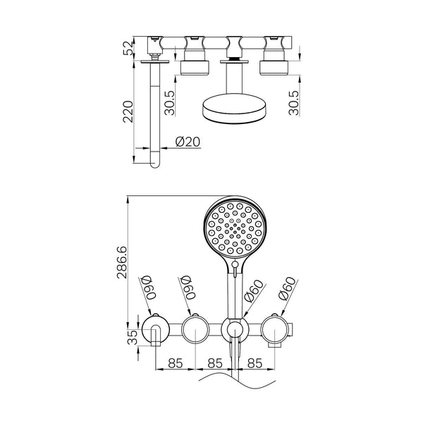 SERENITY PROGRESSIVE SHOWER SYSTEM WITH SPOUT WITH METAL HANDLE AND SERENITY HAND SHOWER BRUSHED GOLD (24E018BG)