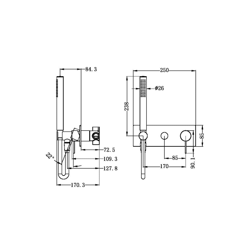 MECCA SHOWER MIXER DIVERTOR SYSTEM SEPARATE BACK PLATE BRUSHED GOLD (NR221912FBG)