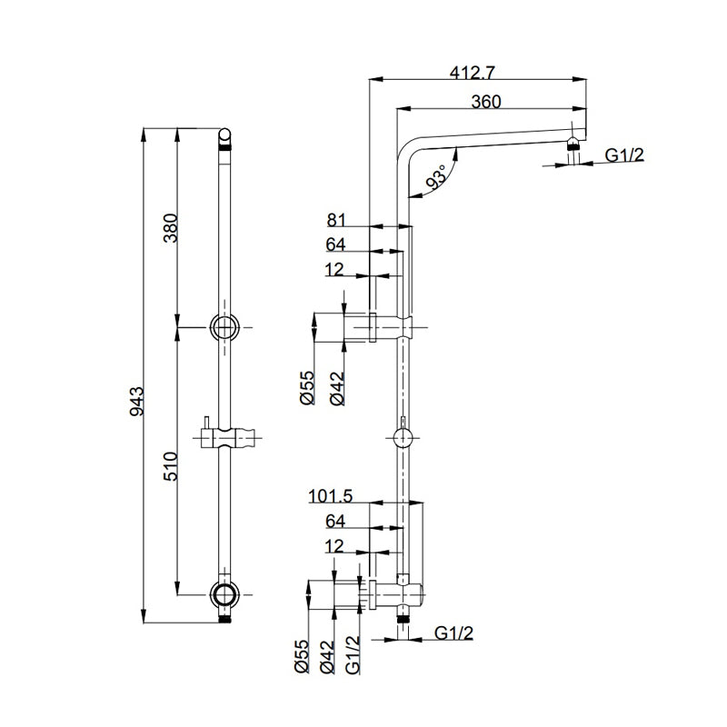 TP 1315BB  KENZO Multifunction Shower Rail in Brushed Brass
