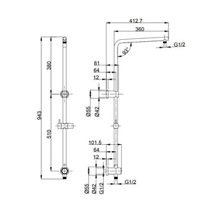 TP 1315BB  KENZO Multifunction Shower Rail in Brushed Brass