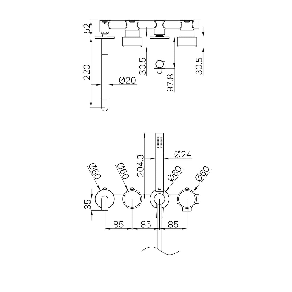 SERENITY PROGRESSIVE SHOWER SYSTEM WITH SPOUT WITH METAL HANDLE AND SLIM SHOWER BRUSHED BRONZE (24E012BZ)