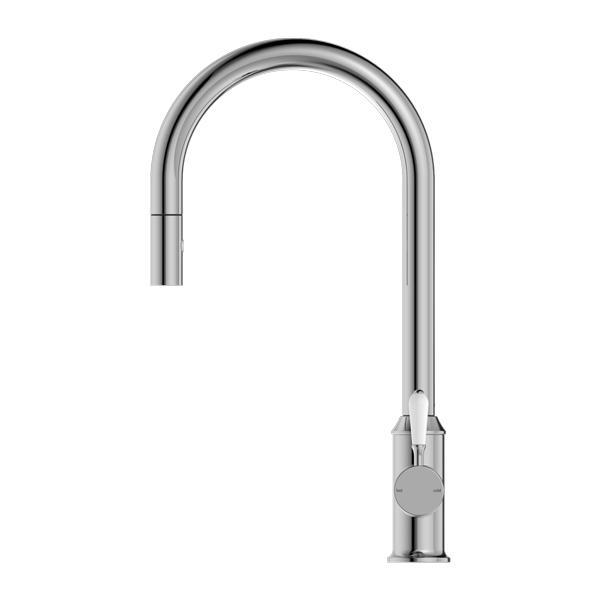 YORK PULL OUT SINK MIXER WITH VEGIE SPRAY FUNCTION WITH WHITE PORCELAIN LEVER CHROME (NR69210801CH)