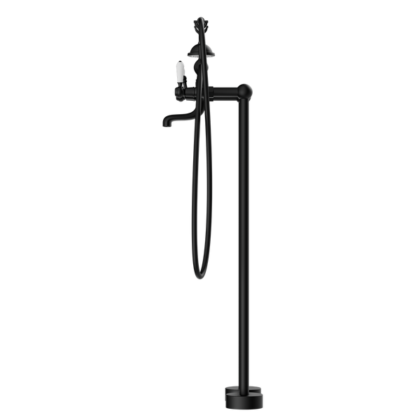 YORK FREESTANDING BATH SET WITH WHITE PORCELAIN HAND SHOWER MATTE BLACK (NR692103a01MB)