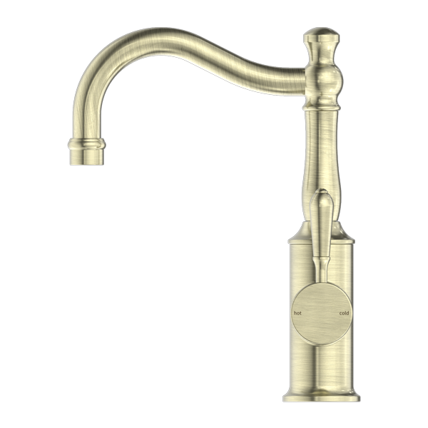 YORK BASIN MIXER HOOK SPOUT WITH METAL LEVER AGED BRASS (NR69210202AB)