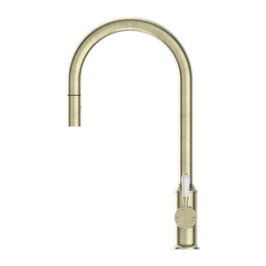 YORK PULL OUT SINK MIXER WITH VEGIE SPRAY FUNCTION WITH WHITE PORCELAIN LEVER AGED BRASS (NR69210801AB)