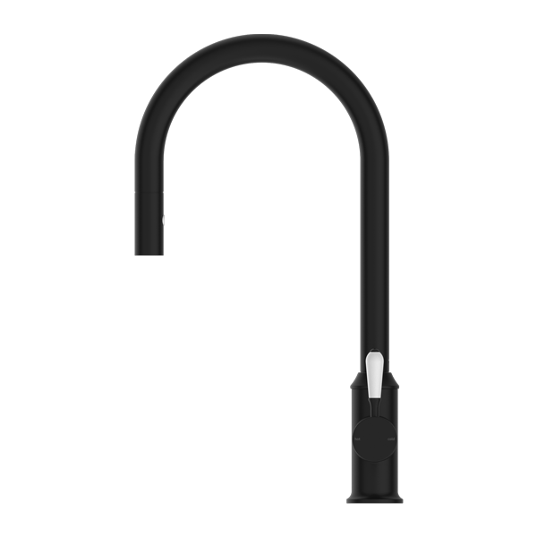YORK PULL OUT SINK MIXER WITH VEGIE SPRAY FUNCTION WITH WHITE PORCELAIN LEVER MATTE BLACK (NR69210801MB)