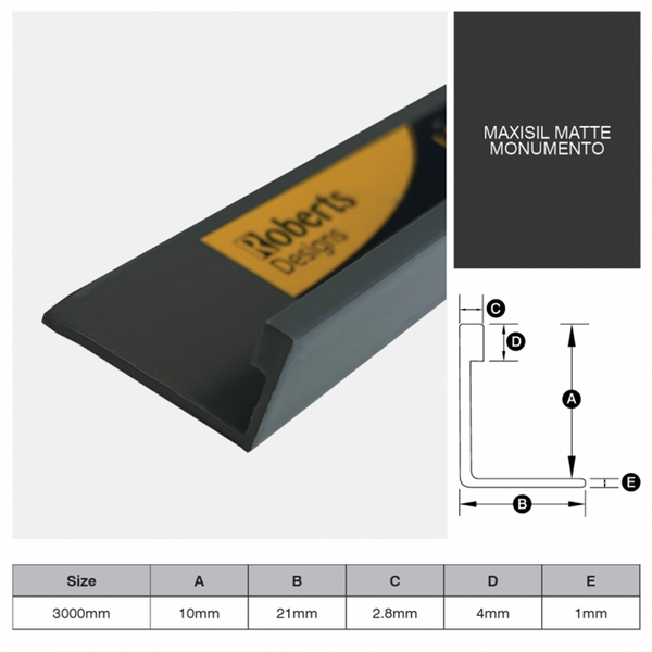 L Shape Trim Aluminium 3m - Maxisil Matt Monumento