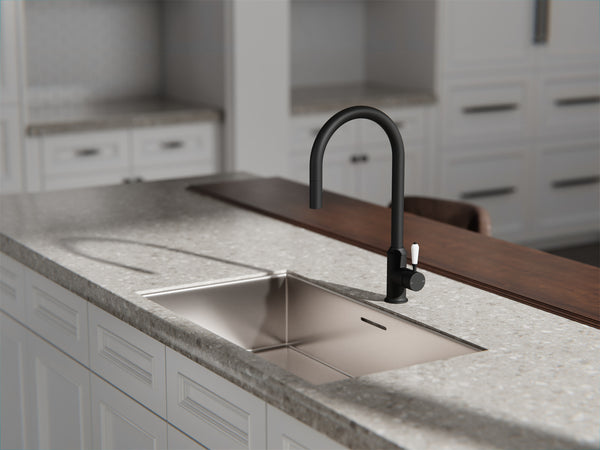 YORK PULL OUT SINK MIXER WITH VEGIE SPRAY FUNCTION WITH WHITE PORCELAIN LEVER MATTE BLACK (NR69210801MB)