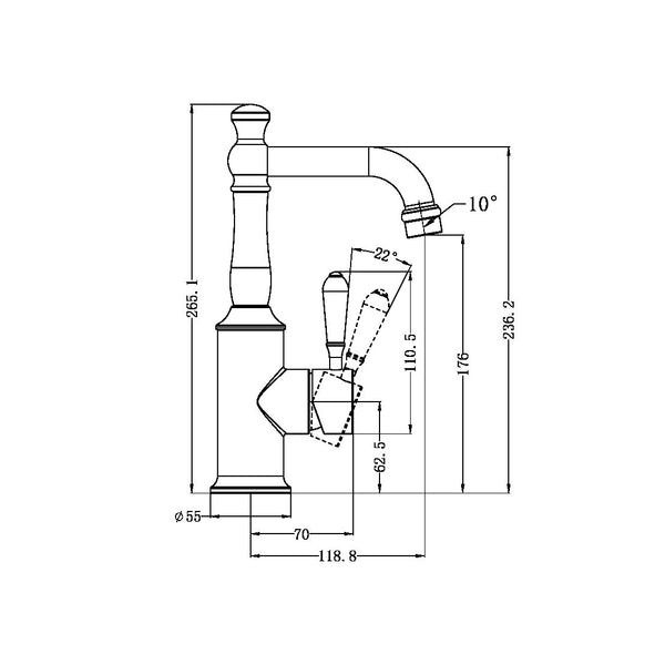 YORK BASIN MIXER WITH WHITE PORCELAIN LEVER MATTE BLACK (NR69210101MB)