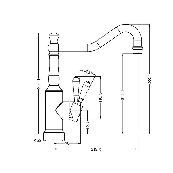 YORK KITCHEN MIXER HOOK SPOUT WITH METAL LEVER AGED BRASS (NR69210702AB)