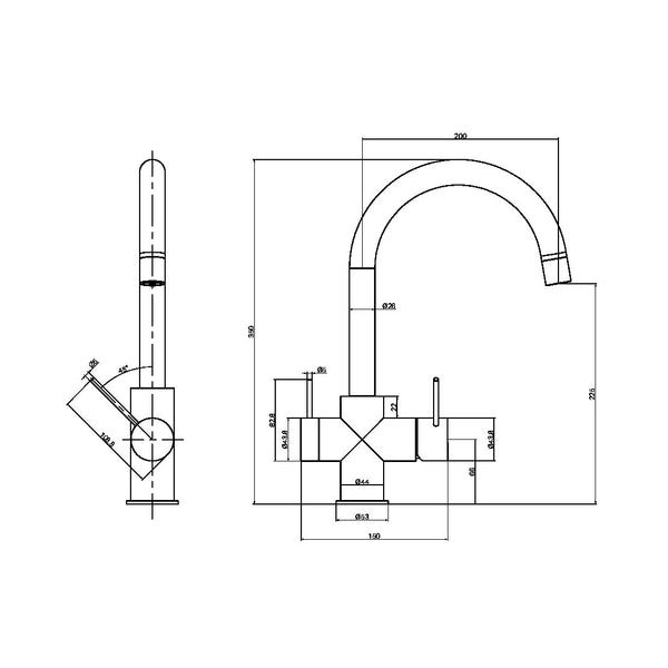 Mecca 3 Way Filtered Mixer Tap Matte Black (NR221907eMB)
