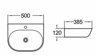 PW5038 - Above Counter / Wall Hung Basin 500x385x120MM