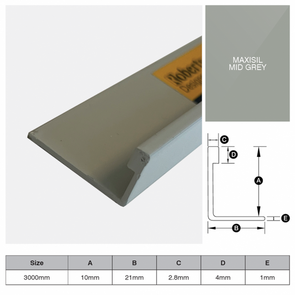 L Shape Trim Aluminium 3m - Maxisil Mid Grey